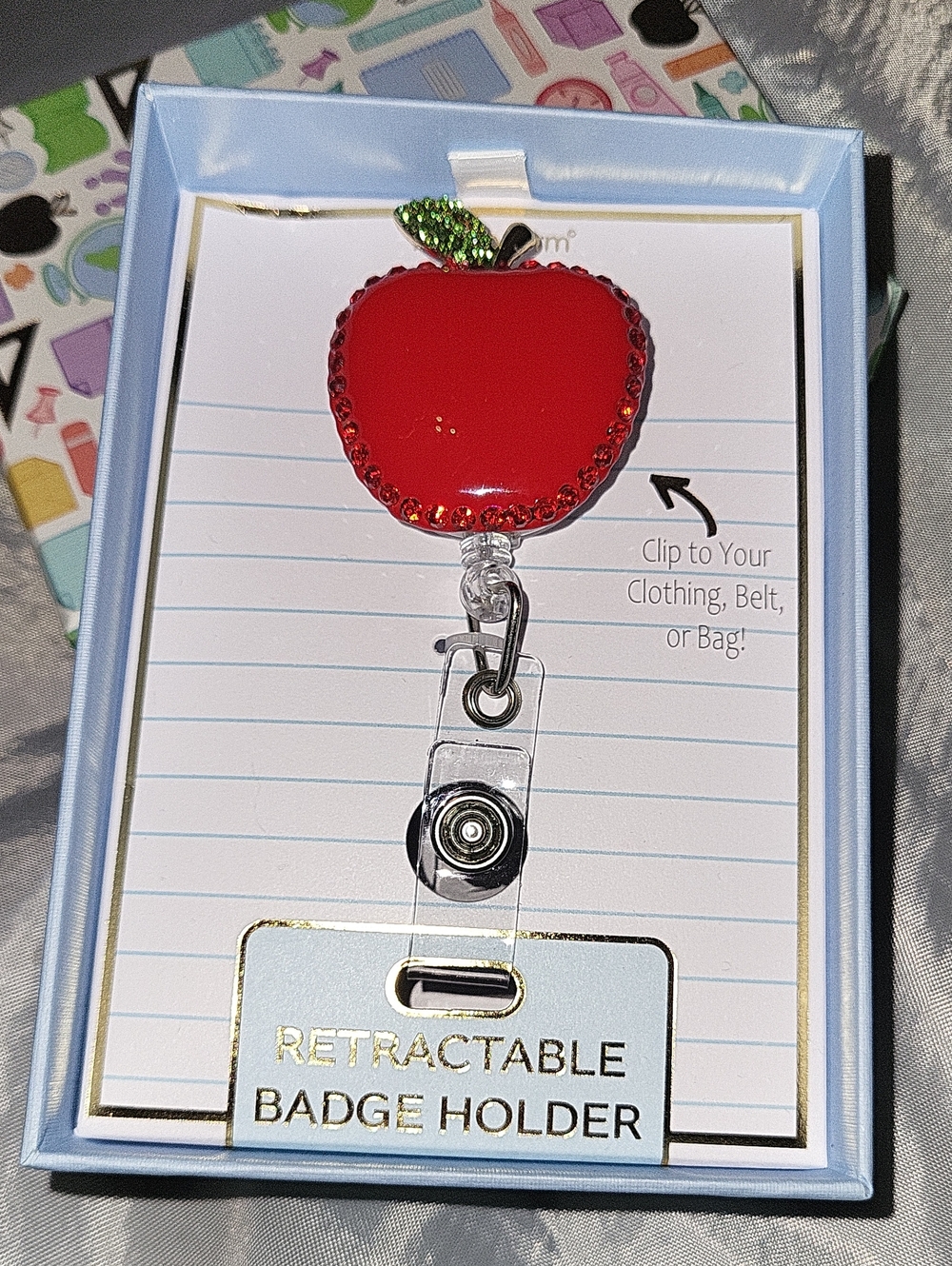 True To Form Retractable Badge Holder with Red Apple Design Ta M
